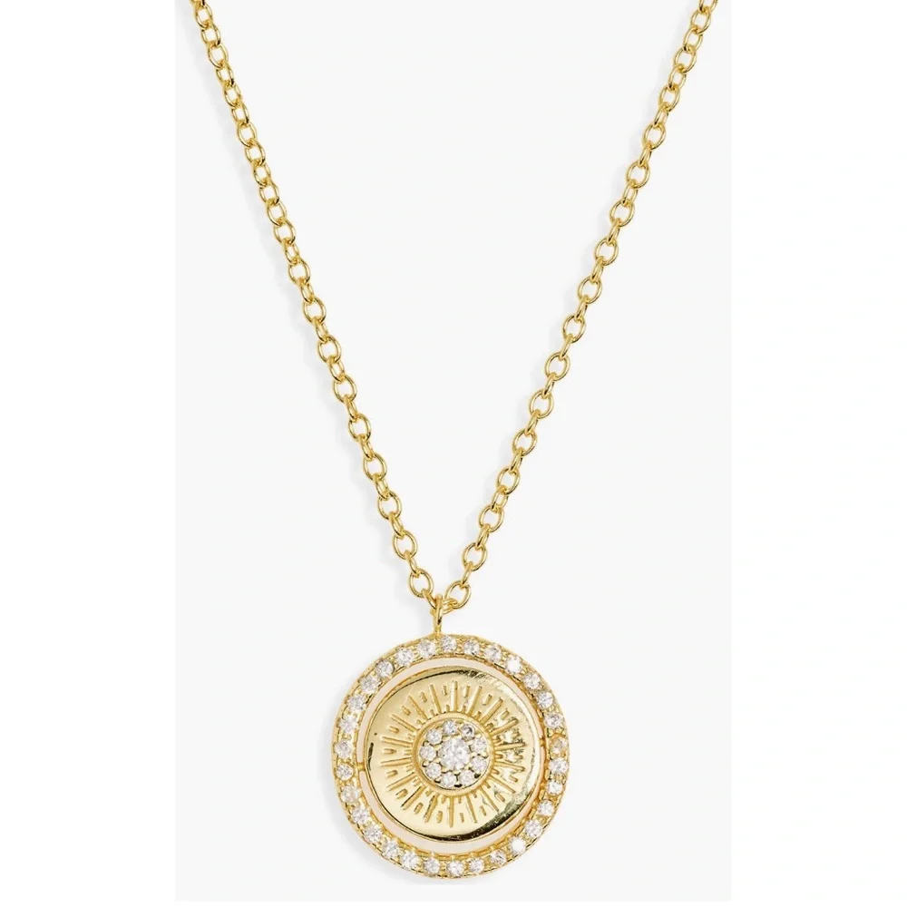 + ARGENTO VIVO + Sterling Silver CZ Coin Pendant Necklace - Picture 1 of 6